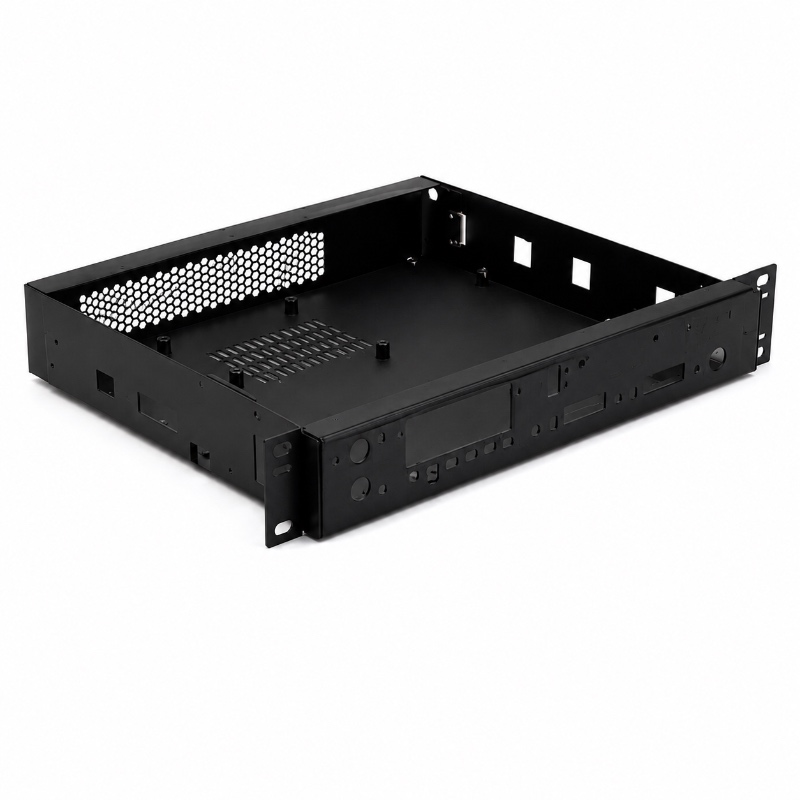 Black powder coated electronic chassis
